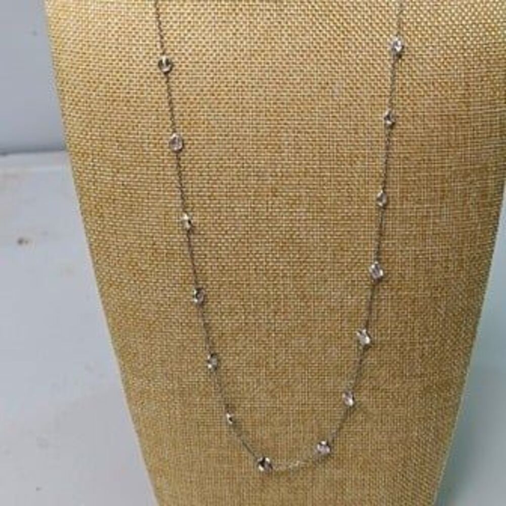 925 Sterling Silver & Cubic Zirconia Station Style Necklace Long 32"